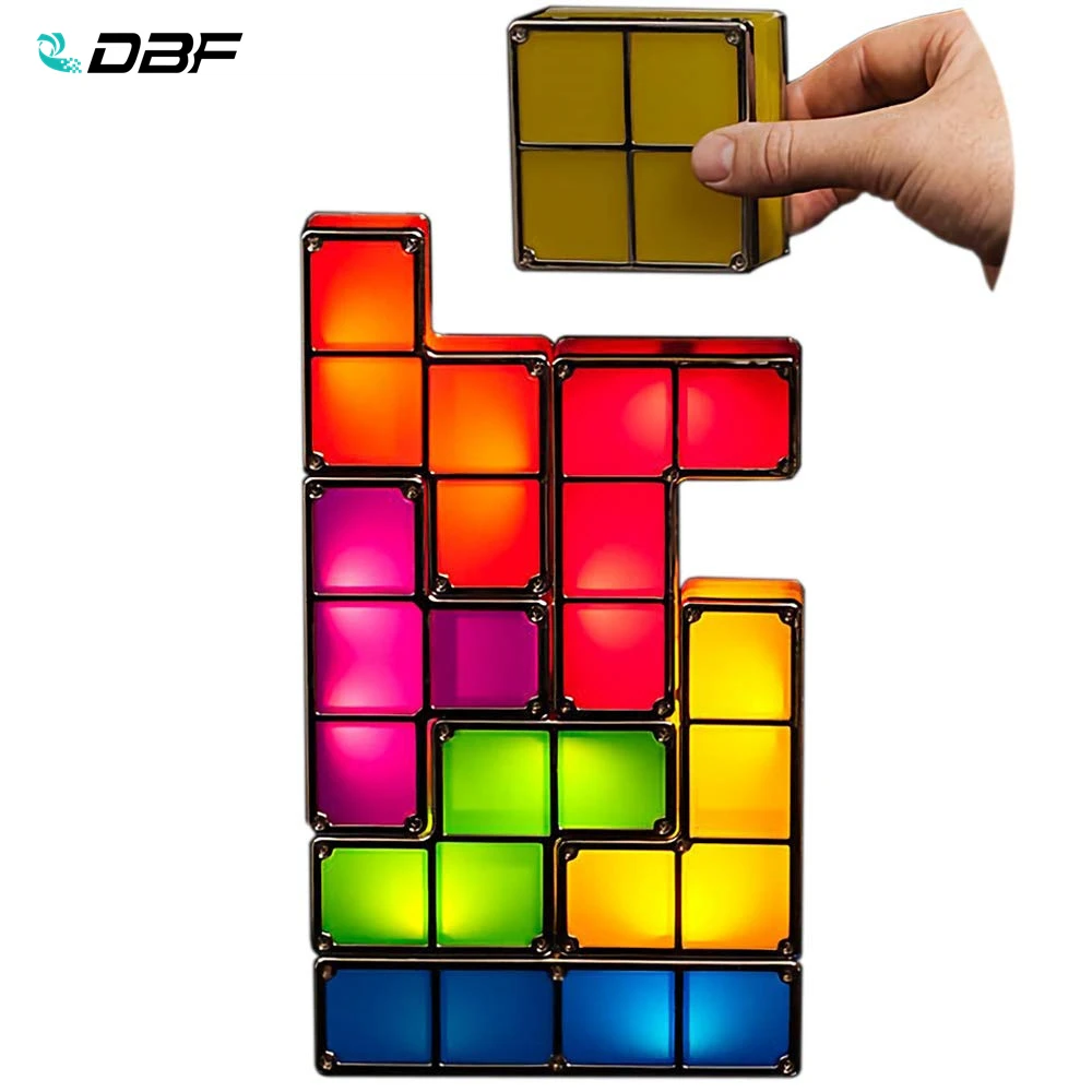Lâmpada de Mesa Torre do Bebê Luz da Noite Cores Faça Você Mesmo Tetris Quebra-cabeça Luz Empilhável Led Bloco Constructible Retro Jogo Colorido Tijolo Brinquedo 7