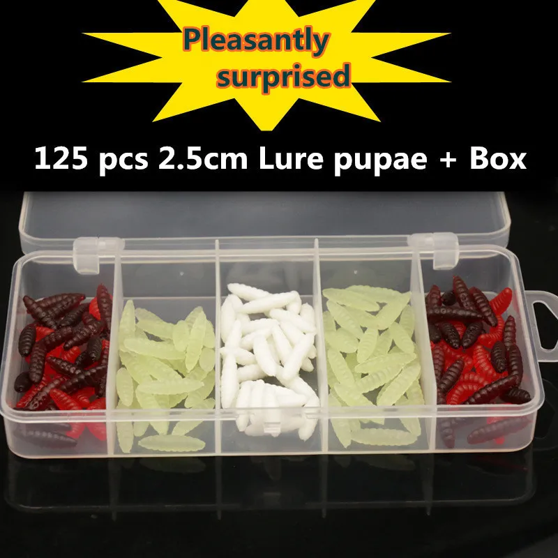 

5 Colors 125pcs Fishing Lure Soft Worm Set With plastic box Boxed Bionic Maggots Accessories Trout Carp Bass Catfish Shad Bait