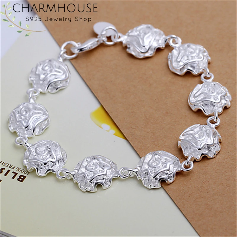 Charmhouse Серебряный браслет-цепочка для женщин полный цветок розы браслеты и браслеты женский браслет свадебные украшения Рождественские подарки