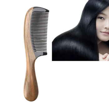 

1PC Natural Green Sandalwood Ox Horn Wood Anti Static Hair Beard Comb Care Handle