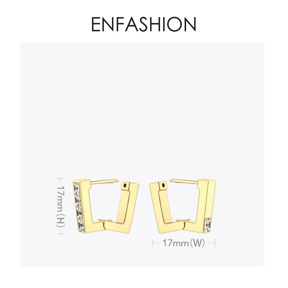 ENFASHION, квадратные серьги-кольца с кристаллами для женщин, золотой цвет, геометрический циркон, маленькие обручи, серьги, модное ювелирное изделие Aros EC191049