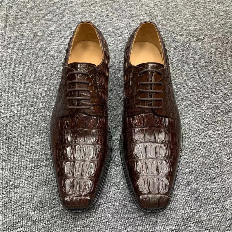 

Exotic Genuine Crocodile Skin Deep Brown Color Handmade Men Dress Oxfords Authentic Real True Alligator Leather Male Party Shoes