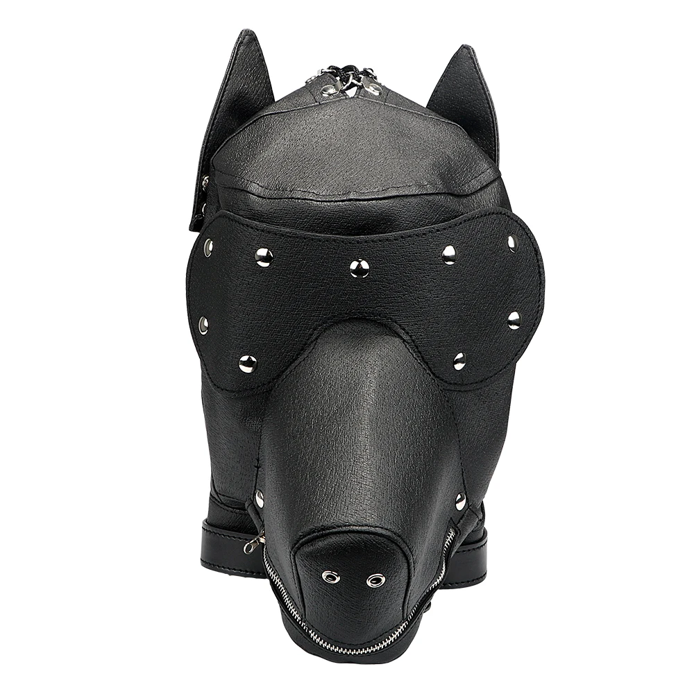 Cappuccio PU maschera per cani maschera per testa sexy completamente chiusa SM Bondage giocattoli sessuali neri per coppia copricapo sessuale attrezzatura Gam per adulti_voghion.com