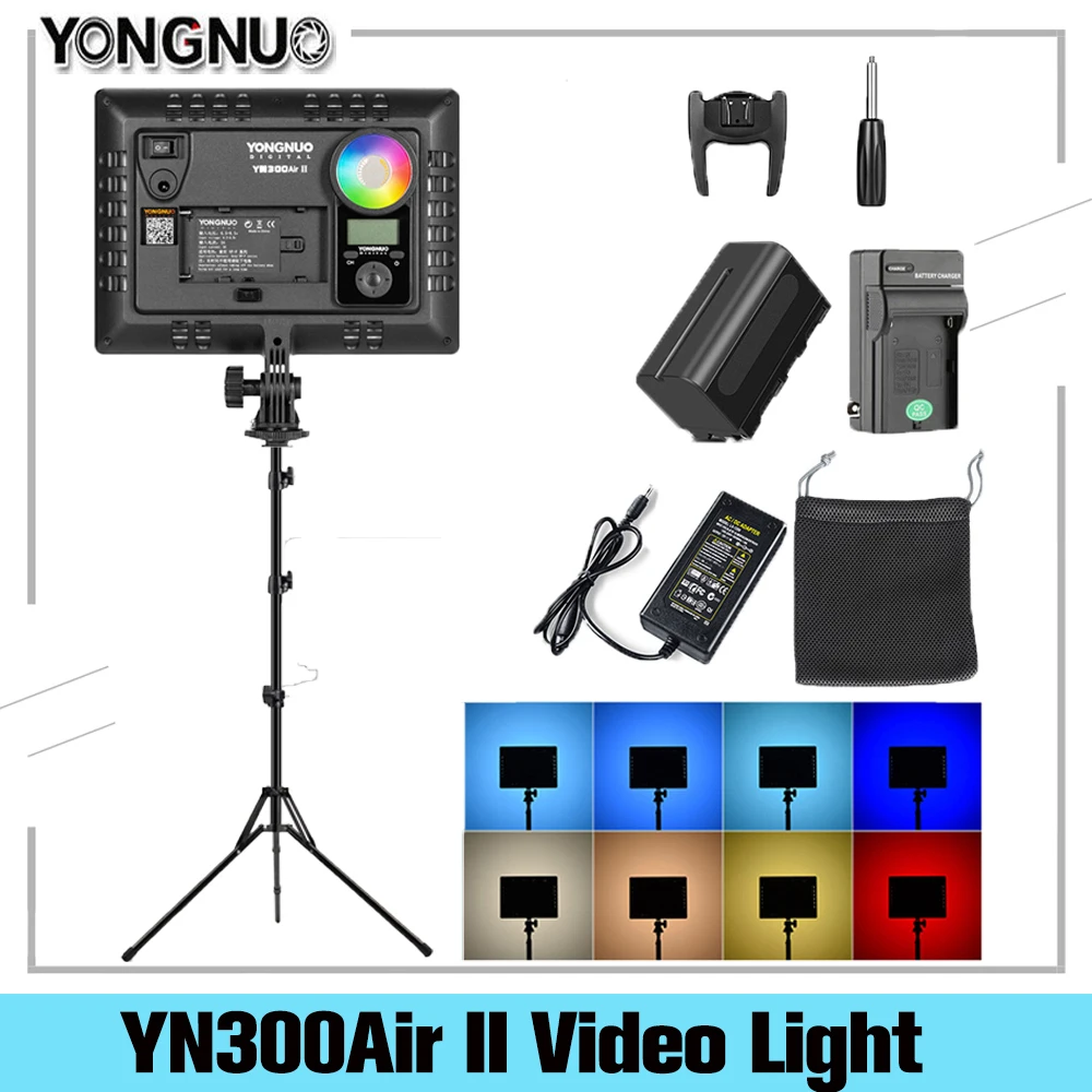 Регулируемая светодиодная камера YONGNUO YN300AIR II RGB светильник дополнительный аккумулятор с зарядным устройством светильник для фотосъемки + адаптер переменного тока + подставка