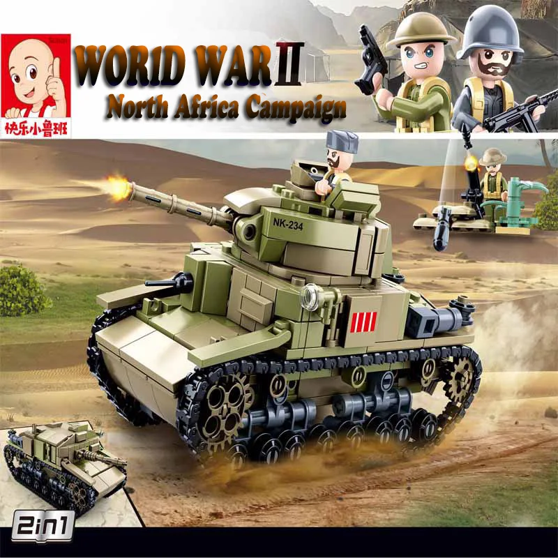 

Sluban 463Pcs World War II 2 In 1 M13/40 Medium Tank Building Blocks WW2 Military Car Model Toys As Christmas Gift For Children