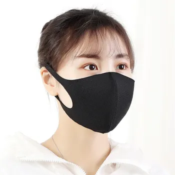 

Fashion Pure Solid Black Mouth Face Masks Breathable Dustproof Three-dimensional Adjustable Women Men Couple's Protective Mask