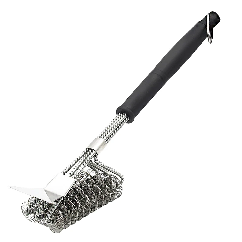 

Three-Headed Spring Barbecue Brush With Scraper Barbecue Cleaning Brush