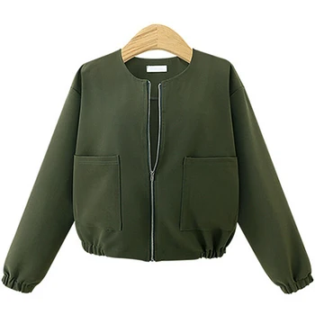 

Women's Loose Pocket Zip Jacket Fall Winter Spring Pure Color Simple Long Sleeve O-Neck Spring Fall Short Coat