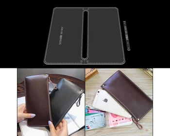 

DIY Leather craft Long Zip Wallet Purse Stencil Sewing Pattern Durable Acrylic Wallet Leather Template