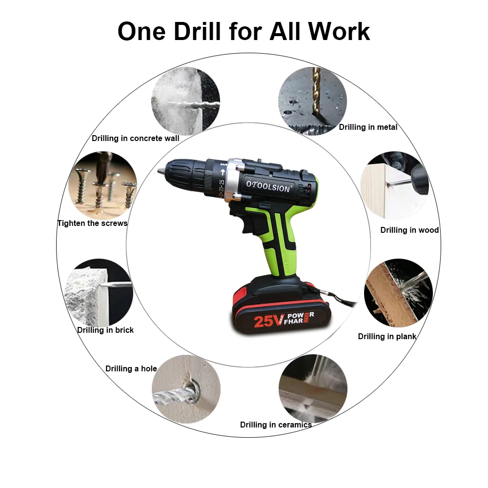 25V Impact Electric Drill 1500Mah Rechargeable Lithium Battery Drill Household Electric Screwdriver 2 Speed Cordless Screwdriver (2)