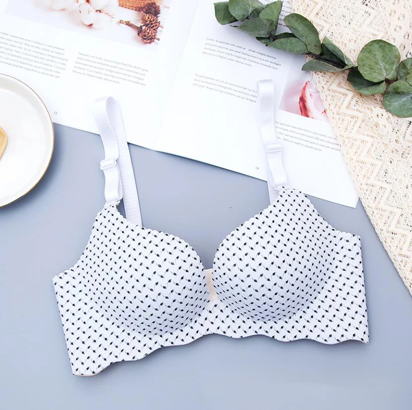 Baharcelin Sexy Woman Young Girl Cute bra Printed Dot Push Up Bra French Romantic Gathered wireless plaid push up bra underwear
