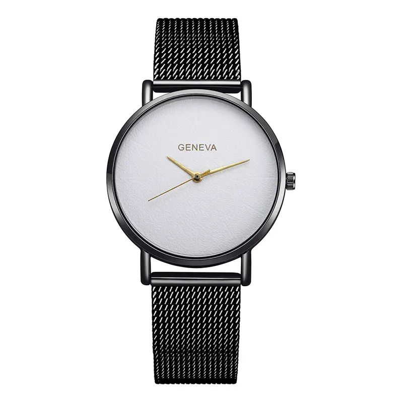 Лидирующий бренд, роскошные кварцевые наручные часы из нержавеющей стали с сеткой, модные женские и мужские часы, Relogio Masculino - Цвет: Black White Gold