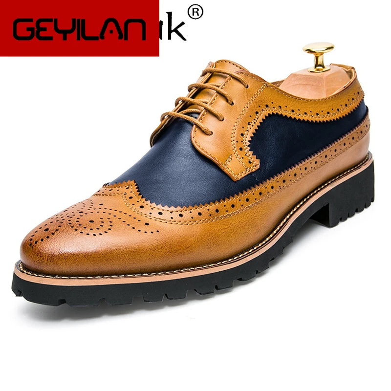 

Men Leather Shoes Summer Casual Lace Up Oxfords Man Dress Shoes Soft Breathable Brogue Office Business Shoes Men's Falt