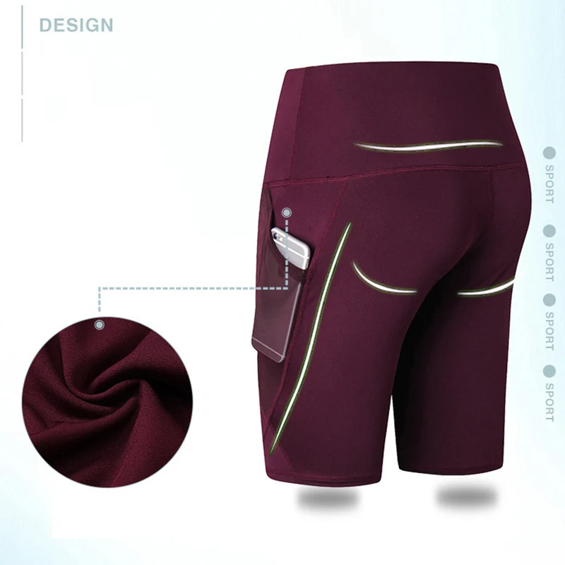 Women High Waist Lifting Push Up Yoga Tights Quick Dry Running Shorts Mesh Pocket Elastic Gym Fitness Short Pant Customized