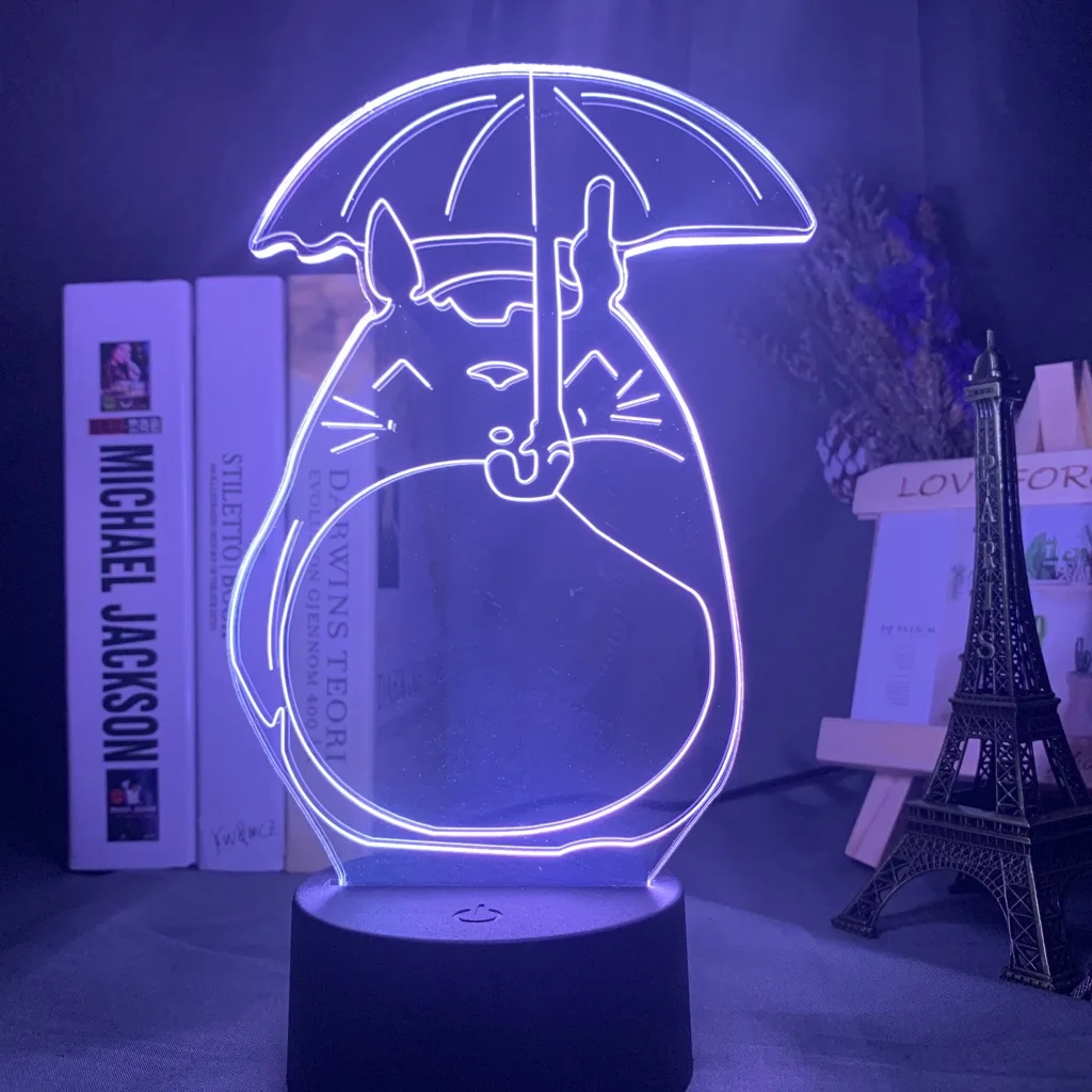 Japanese Anime My Neighbor Totoro Open An Umbrella Bedroom Led Night Light Lamp 3d Illusion Light for Kids Girls Birthday Gift