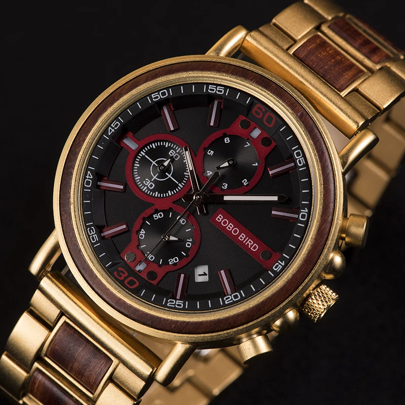 BOBO BIRD, роскошные брендовые часы, мужские золотые наручные часы с хронографом, выгравированное имя, сделай сам, подарок ему, рождественские подарки, на заказ, reloj hombre