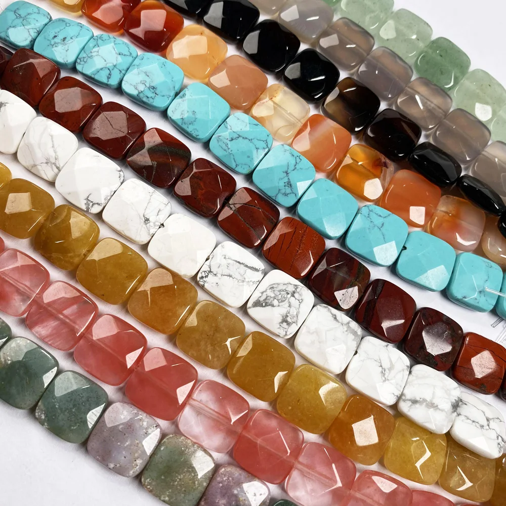 

17Pcs Natural Stone Beads Section Square Semi-precious Loose Beads For Jewelry Making DIY Necklace Bracelet Anklet Accessory