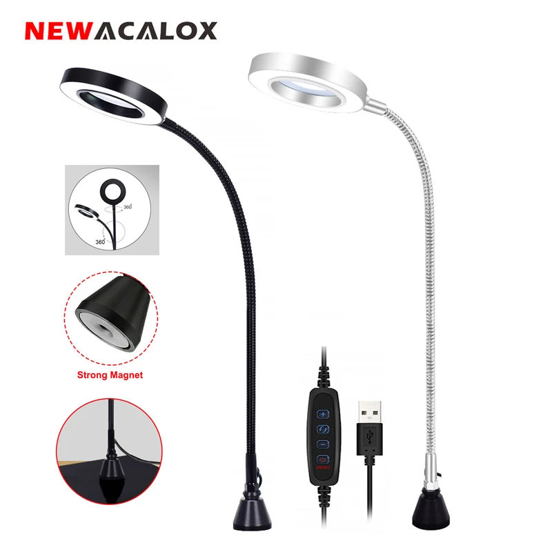 Newacalox Usb Strong 3x Magnifying Glass Led Light Illuminated