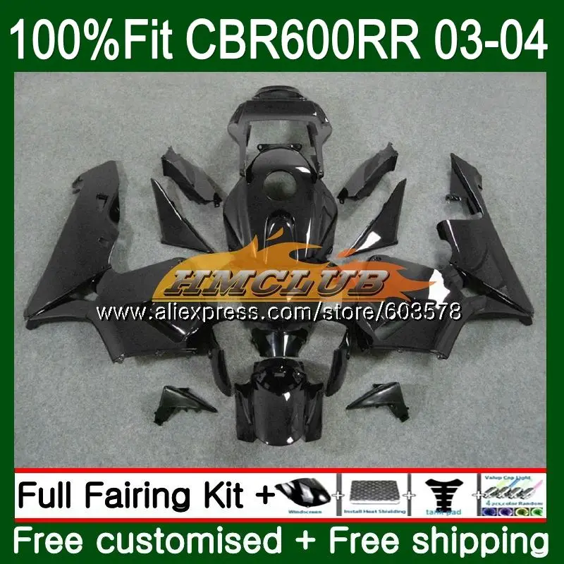 Литые изделия для Honda CBR 600RR 600F5 CBR600 RR 2003 2004 72CL. 130 черный глянец CBR600RR CBR600F5 CBR 600 RR F5 03 04 OEM обтекатели
