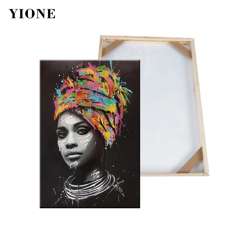 Abstract Black Colorful Graffiti African Woman Canvas Posters and Prints Custom Art Figure Picture Wall Painting for Living Room
