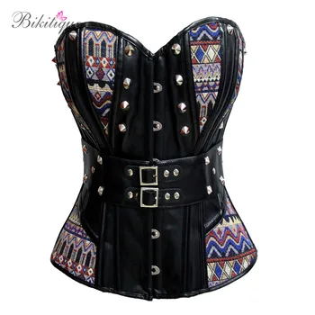 

Europe VIntage Lace Up back Women Slimmer Corset Push Up Tummy Corset Rivet Women Palace Leather Waist Belt