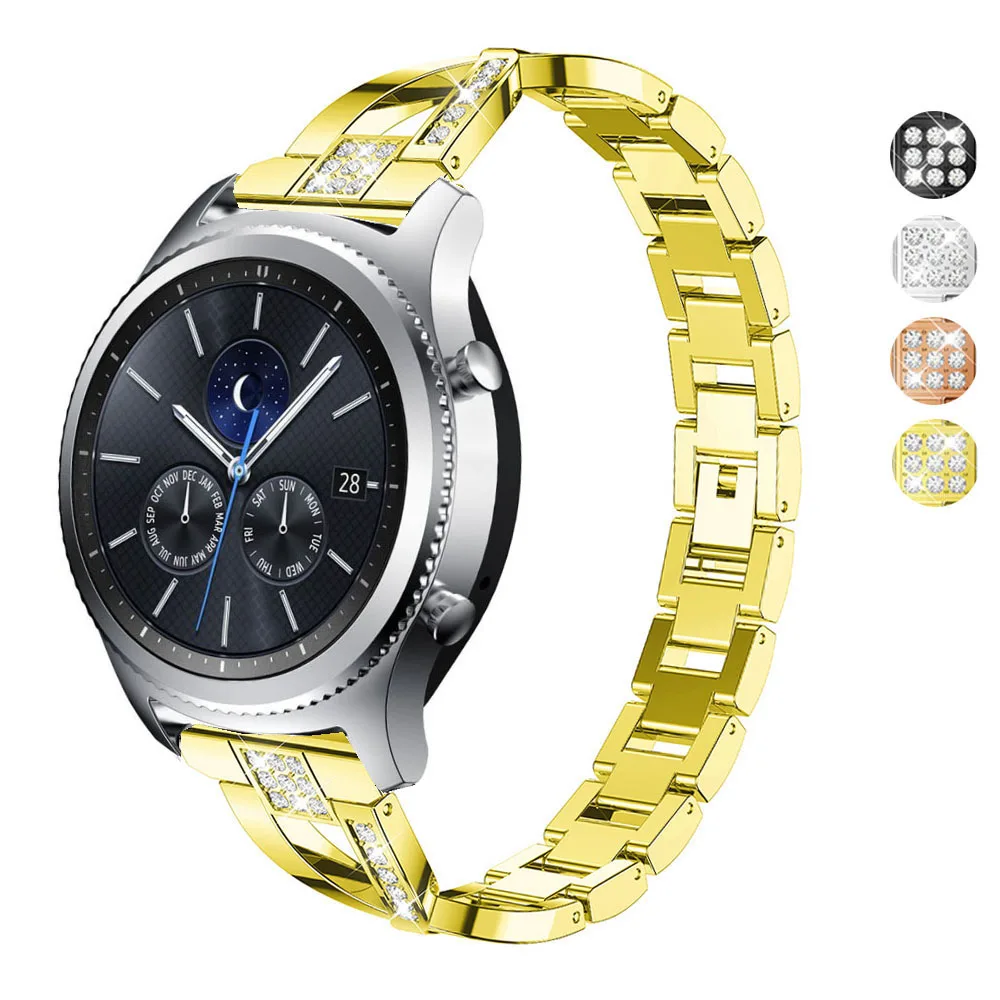 4 DELELE Samsung gear s3 frontier classic watch band with diamonds gold (01)