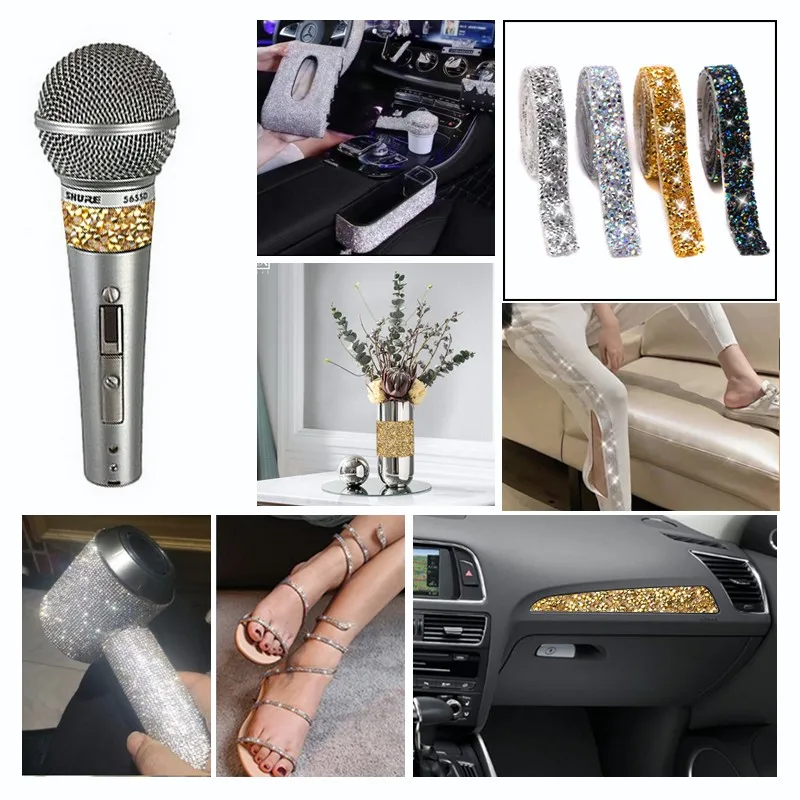 QIAO Selbstklebender Strassbesatz, glitzerndes Kristallband, Strassband, Kette, Strassbesatz für DIY-Handwerksdekorationen – Detail 8