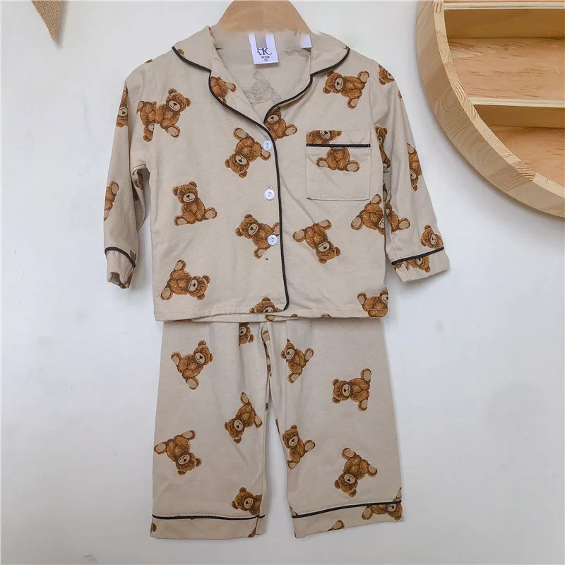 milancel nova primavera crianças conjunto de pijama meninos urso terno algodão sleeperwear crianças roupas interiores