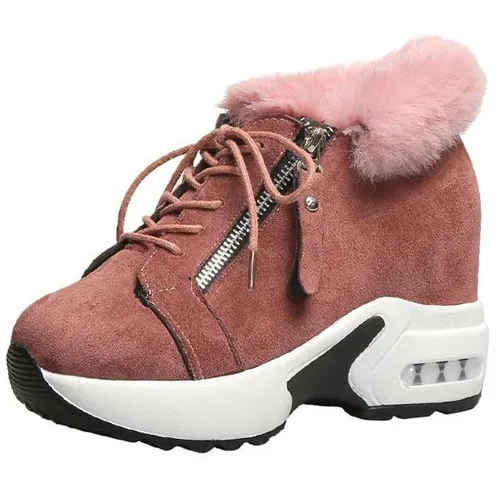 Mhysa/; женские плюшевые теплые зимние кроссовки со скрытым каблуком; повседневная женская обувь на высокой платформе с боковой молнией; L1102 - Color: Brownish pink