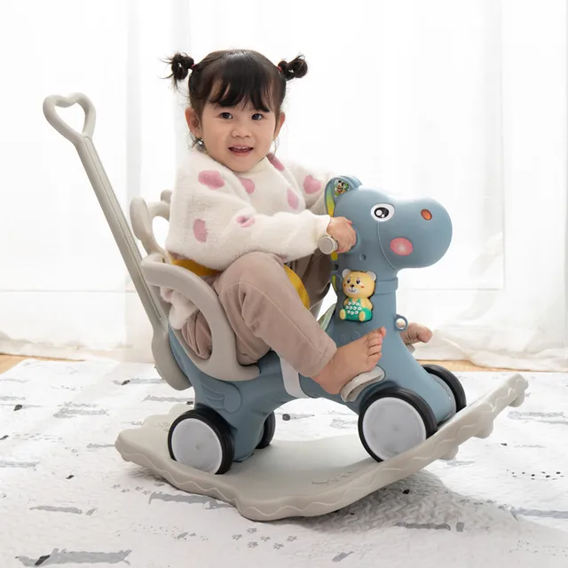 Kid Music Rocking Horse Plastic Flashing Rocking Horse Sliding Cart Baby Infant Multi-Function Rocking Chair Wooden Ride On Toys 3