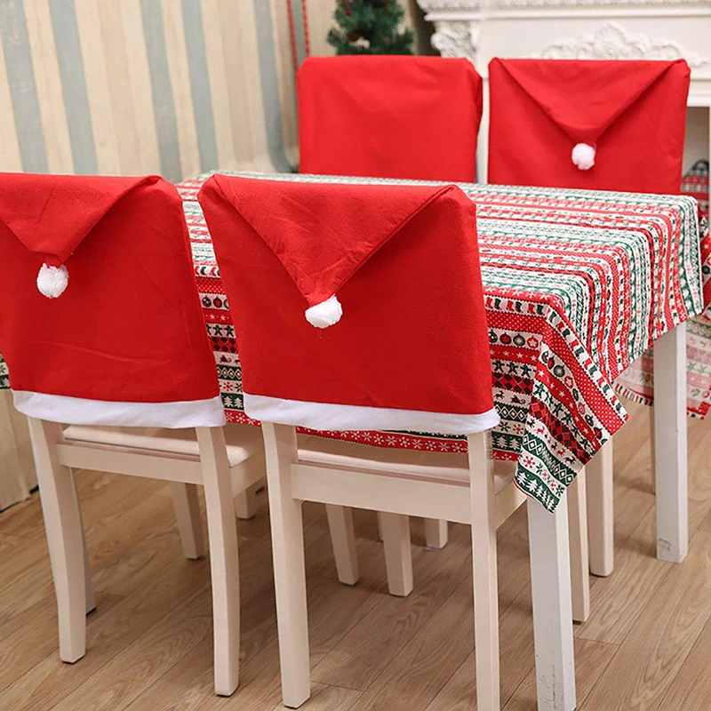 KONCO Рождественский стул, Рождественский Санта шляпа домашние чехлы на стулья, красная шляпа чехол для спинки стула рождественские украшения