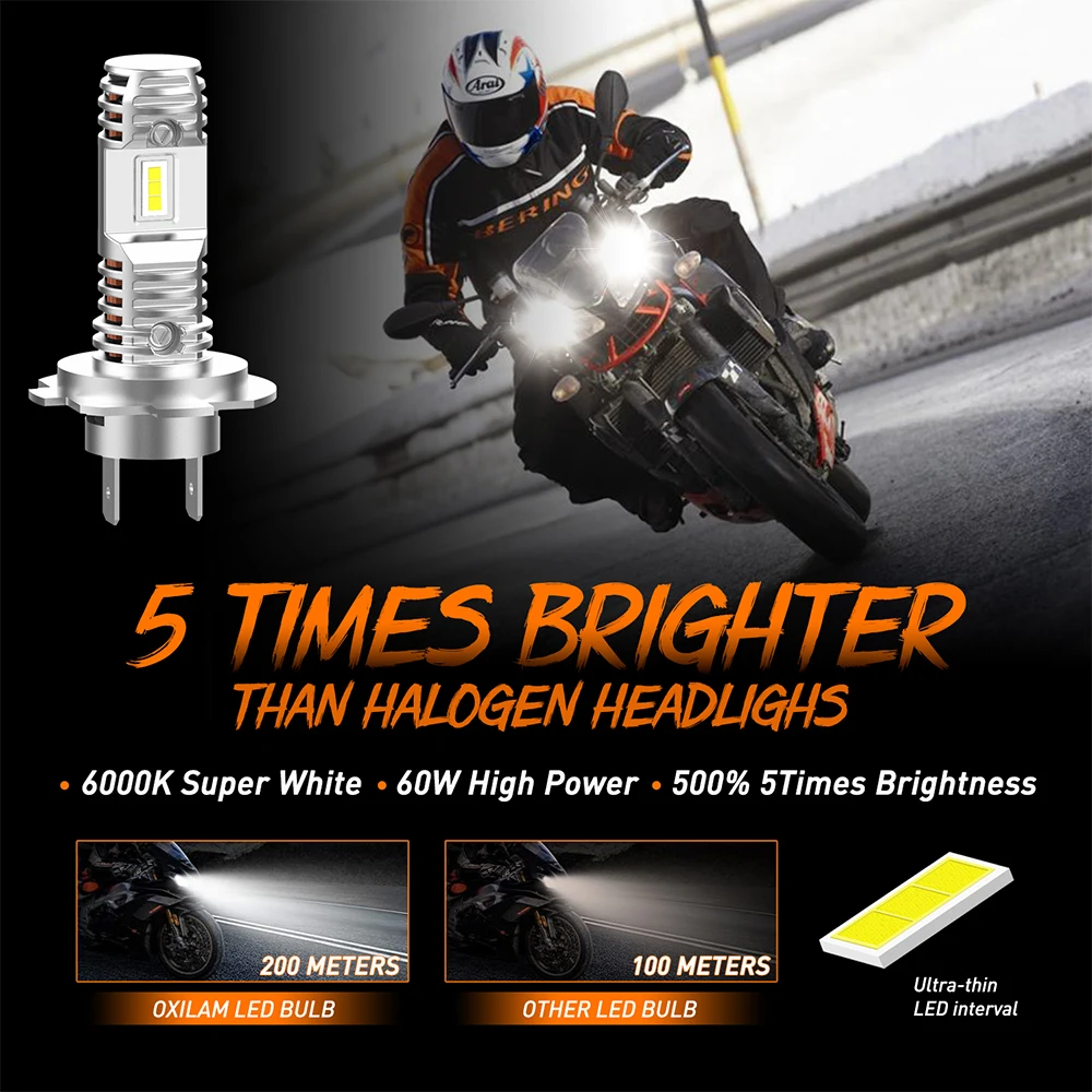OXILAM 1PC H7 LED Motorcycle Headlight Bright White CSP LED Bulbs Car Headlight High Low Beam Canbus For Yamaha BMW Ducati Honda