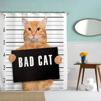 

60 x 72 inches Shower Curtain Cute Yellow Fat Cat Holds Board Bad Cat for Photo Water Soap Resistant Machine Washable Fabric