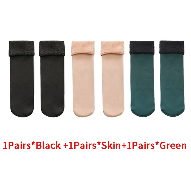 3 Pairs Women Winter Socks Warm Thicken Thermal Soft Solid Color Socks Wool Cashmere Snow Boots Velvet Lace Home Floor Sock Fuchsia