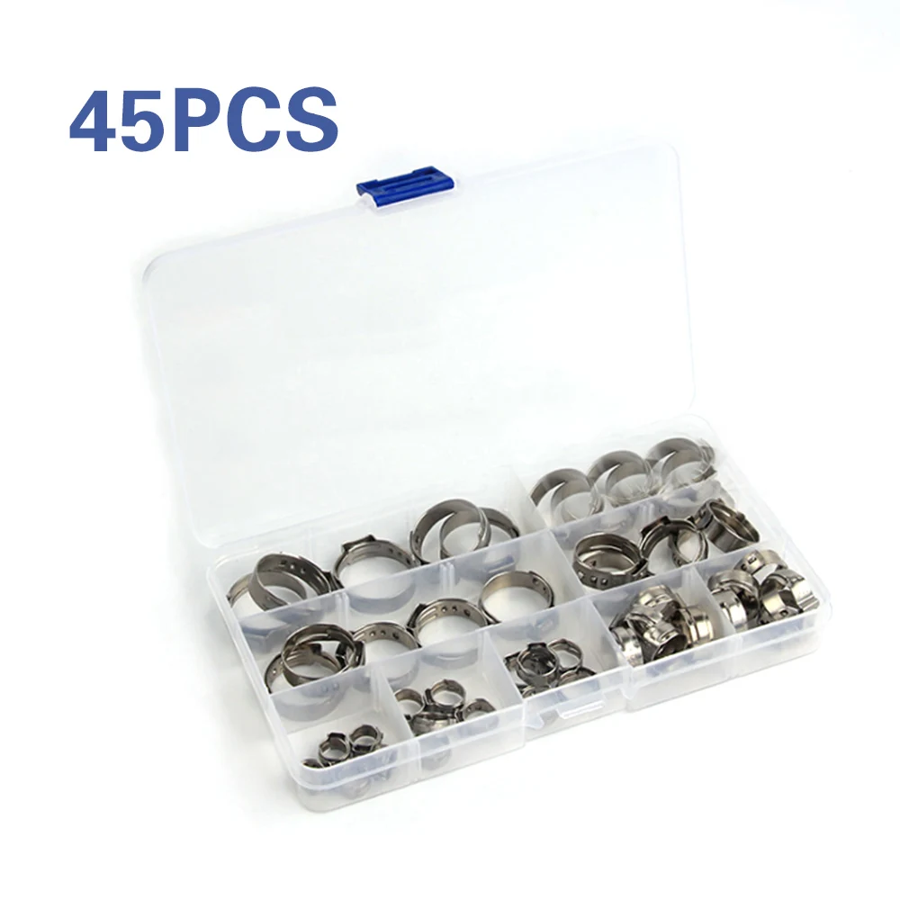 304 스테인레스 스틸 싱글 이어 스텝리스 호스 클램프, 5.8-23.5mm 호스 클램프, 신치 클램프 링, 45 PCs, 80PCs