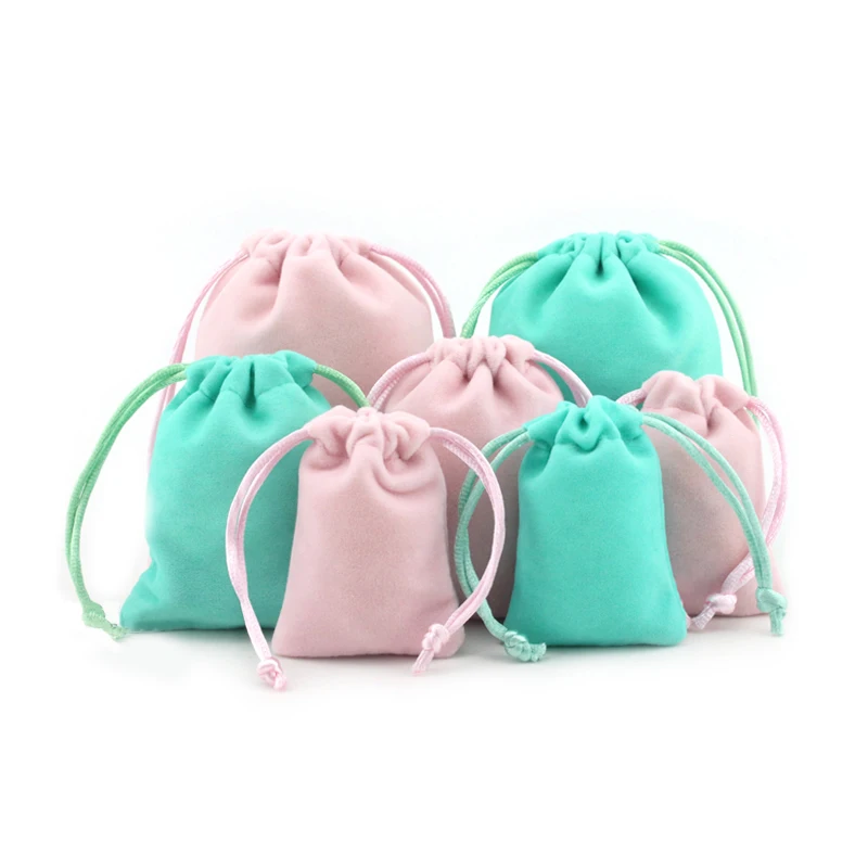 

50pcs Velvet Bag with Drawstring Pouch for Christmas Wedding Birthday Gift Bags Pink Blue Velvet Jewelry Packaging Pouches
