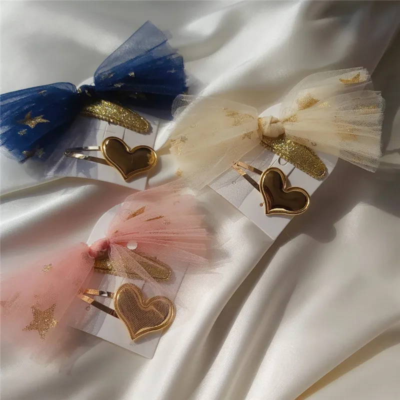 Весна/Лето 2020 Детская Мягкая сетчатая пряжа шпилька для волос звезда любовь