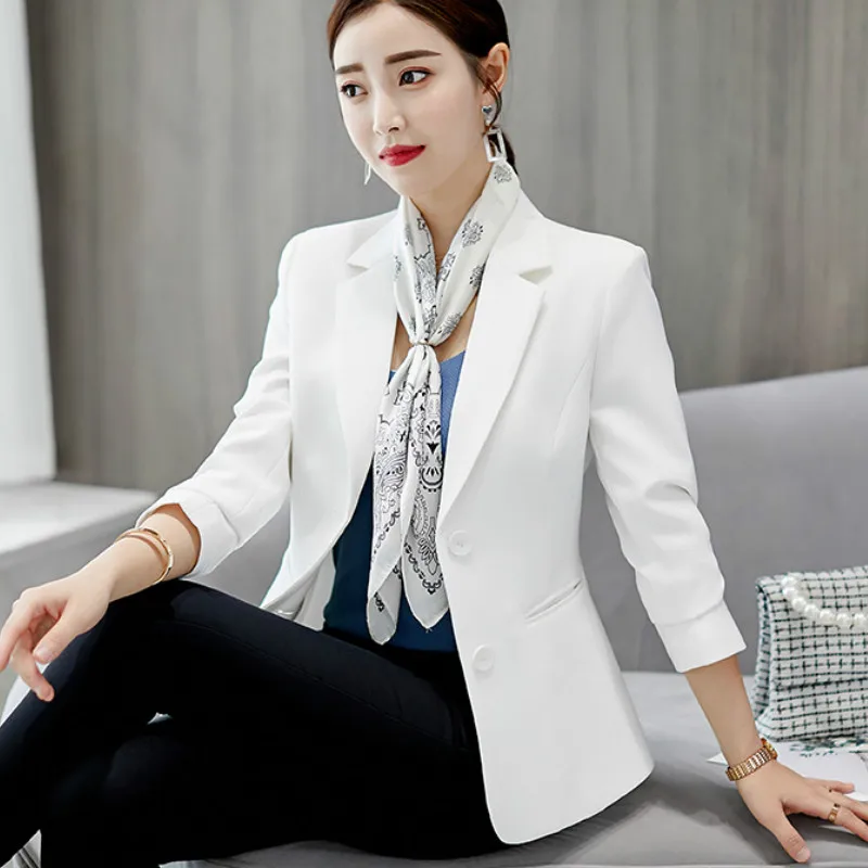 

Women's white business blazer Temperament Slim Long Sleeve Office Blazer Women's jacket single-breasted suit female 2019