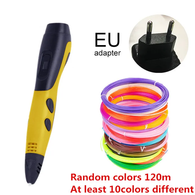 3D Ручка, светодиодный экран, сделай сам, 3D ручка для печати, 120 м ABS/PLA нити, креативная игрушка, подарок для детей, дизайнерский рисунок - Цвет: EU Yellow 120m