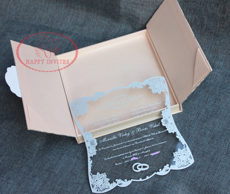HI1144 - 08 Customized  Light Pink Hard Cover Box Wedding Card with Acrylic Invitation Made in China
