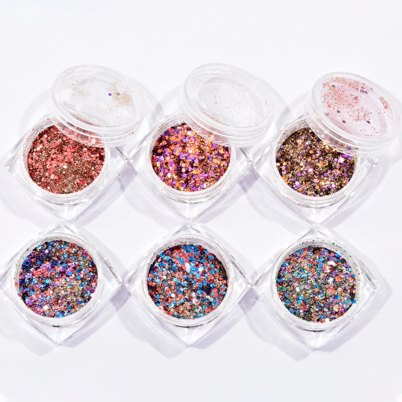 

6Box/set Nail Holographic Chunky Laser Multi-color Sequins Mixed Size Hexagon Ultra-thin Nail Art Glitter Sequin Kit For Nails