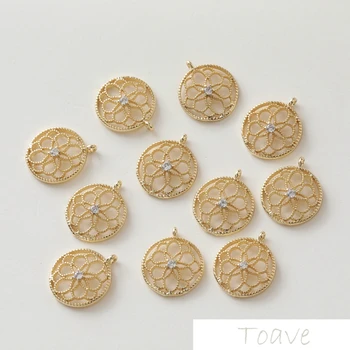 

14K package gold round hollow gold-plated gold-protected flower pendant diy earrings hand as material accessories 4pcs