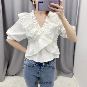 

Summer 2020 New Women's Shirts Solid Color Cotton Sweet Ladies Blouses and Tops Short Sleeve Wild Fashion Women Clothing