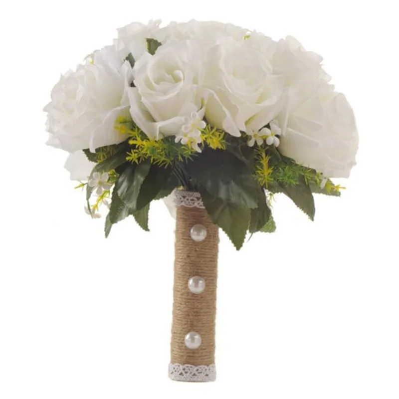 

Wedding Bouquet Handmade Artificial Flower White Rose casamento Bridal Bouquet Rustic Wedding Decoration ramos de novia Bouquet