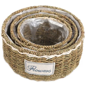 

Three Woven Innovative Flower Basket Bread Roll Basket Storage Flower Pot Food Serving Vase Woven Baskets Medium