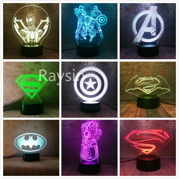 

Marvel Comics Avengers Logo Spider Man Iron Man Captain America Thanos Hand Six Diamond Figuras 7 Colors Night Light Bpys Gifts