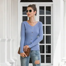 Casual V Neck Button Knitted Pullover New Autumn Winter Women Sweater Full Sleeve Simple Female Jumper New 2020 Jersey Mujer
