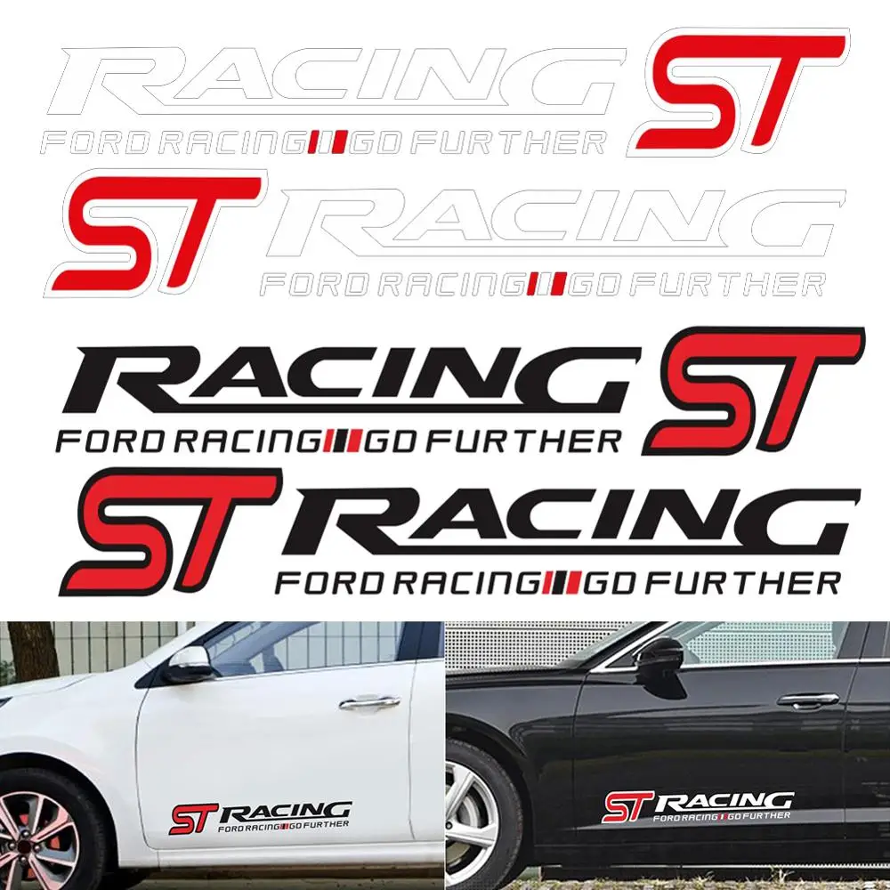 

2 Pcs ST RACING Car Stickers Waist Line Door Vinyl Decal Reflective Decor