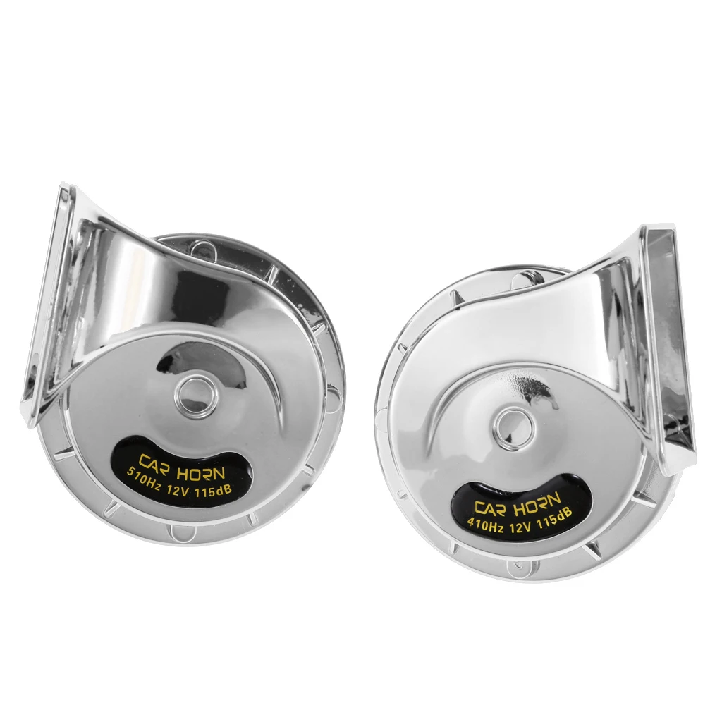 2Pcs Electric Air Snail Horn 12V 115dB Dual-tone General Fit For Car Silver