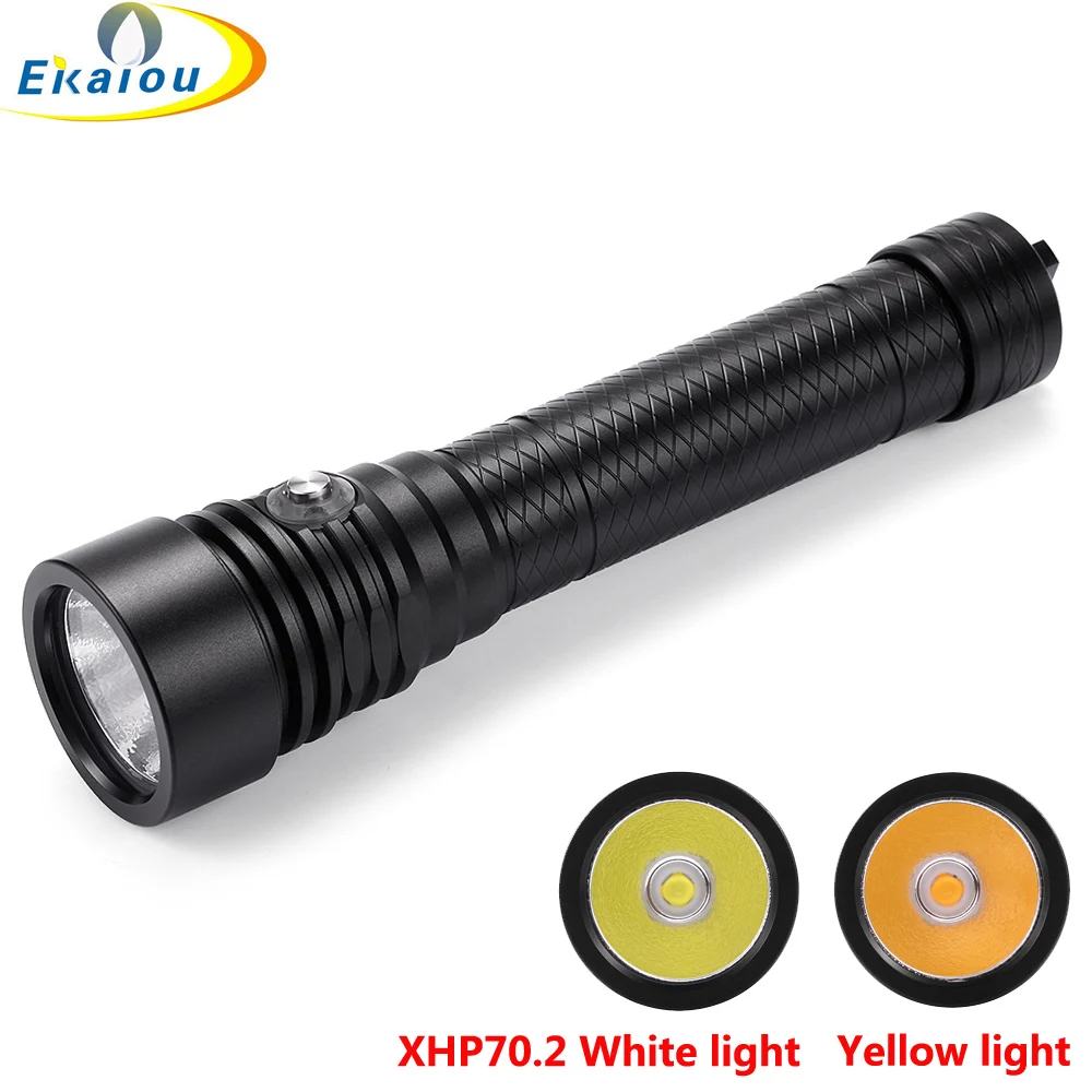 New White / Yellow Light Diving Flashlight XHP70.2 LED Waterproof Underwater Catch Fish Torch Camping Tactical 26650 Lantern | Освещение